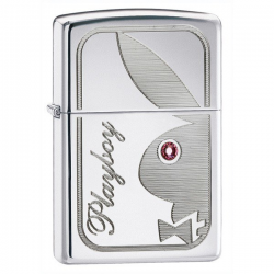Zippo Lighter Playboy Bunny High Polish Chrome Med Pink Krystal